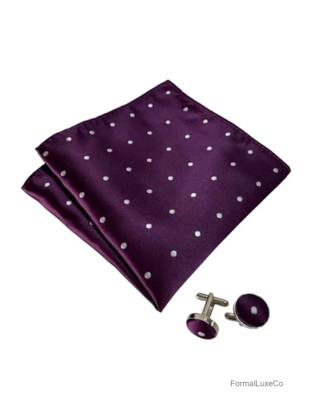 Men's Polka Dot Ascot Cravat Pocket Square Cufflinks Set Wedding Party Formal